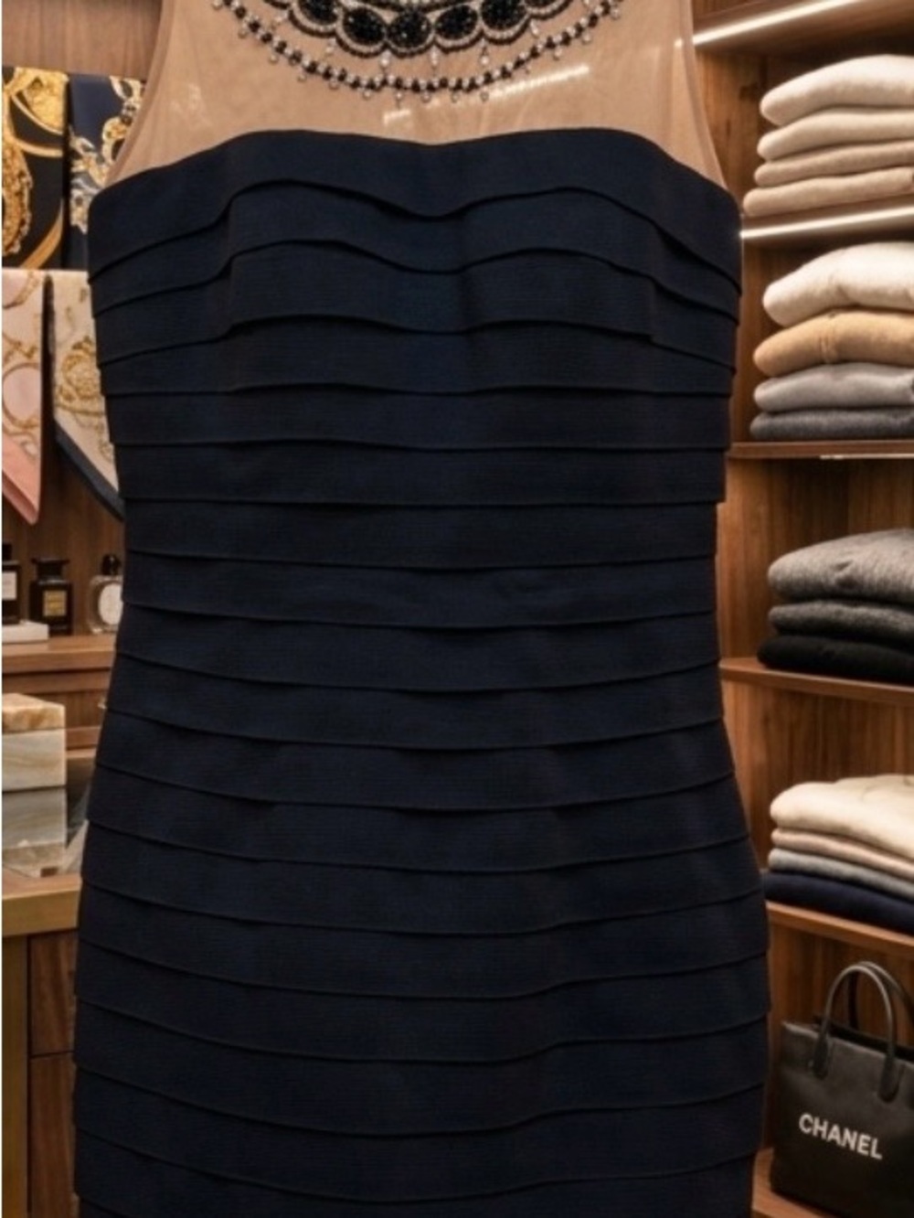 Sherri Hill Beaded Bandage Dress Blk Nude Cocktail Bodycon Homecoming Y2K Prom